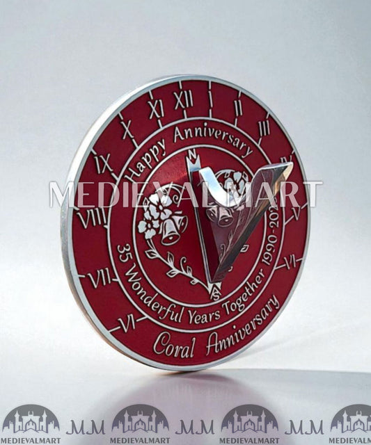 MEDIEVALMART 35th "Wonderful Years" Coral Anniversary Sundial Clock Gift For Parents Anniversary
