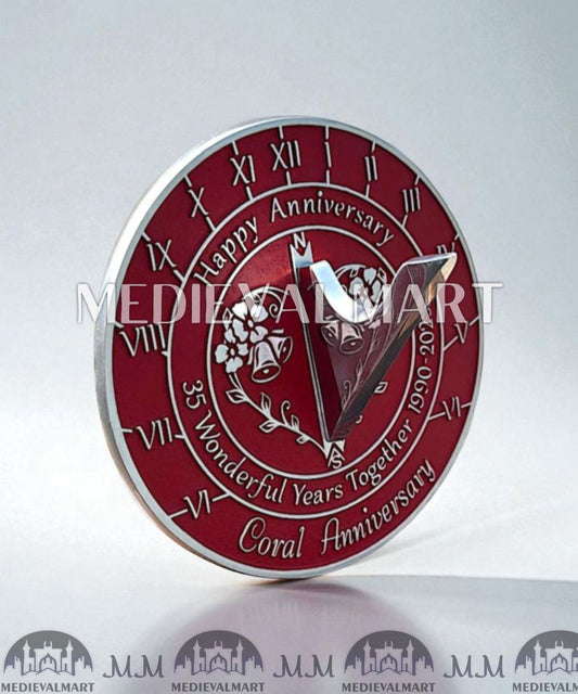 MEDIEVALMART 35th "Wonderful Years" Coral Anniversary Sundial Clock Gift For Parents Anniversary