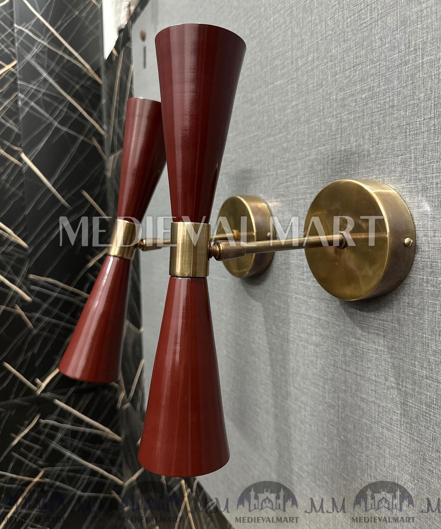 MEDIEVALMART Mid Century Modern Wall Sconce Italian Diabolo Brass Light