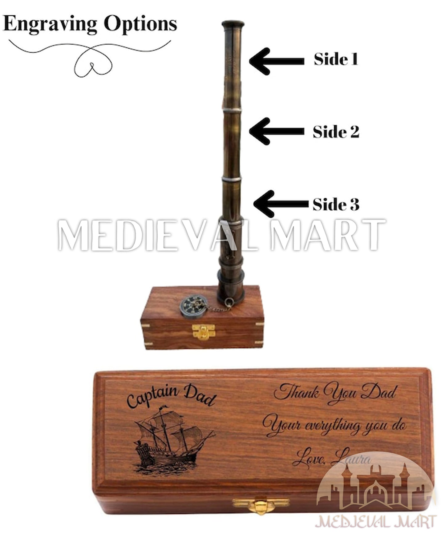 MEDIEVALMART Nautical Working Brass Pirate Telescope Gift for Chirstmas Day