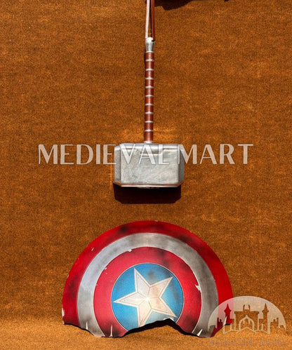 MEDIEVALMART Avengers Endgame Captain America Broken Shield W/H Thor Damage Hamer | Gift for Halloween Day