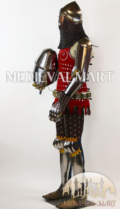 MEDIEVALMART 1346 Crécy-en-Ponthieu Medieval Breastplate Steel Armor W/H knight or Nasal Helmet and Shield