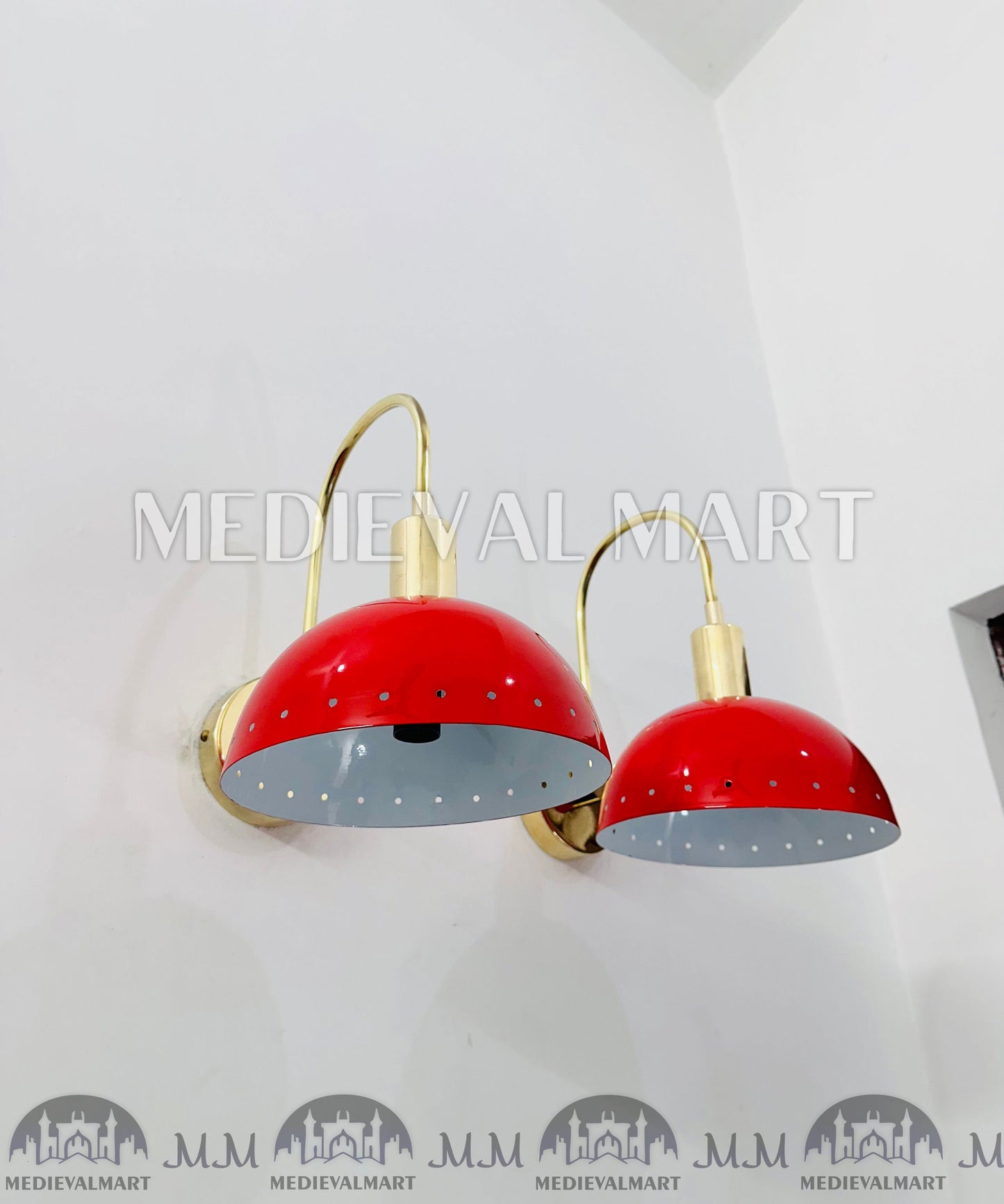 MEDIEVALMART Handmade Mid Century Modern Red Sconce Pair: Italian Diabolo Wall Lights