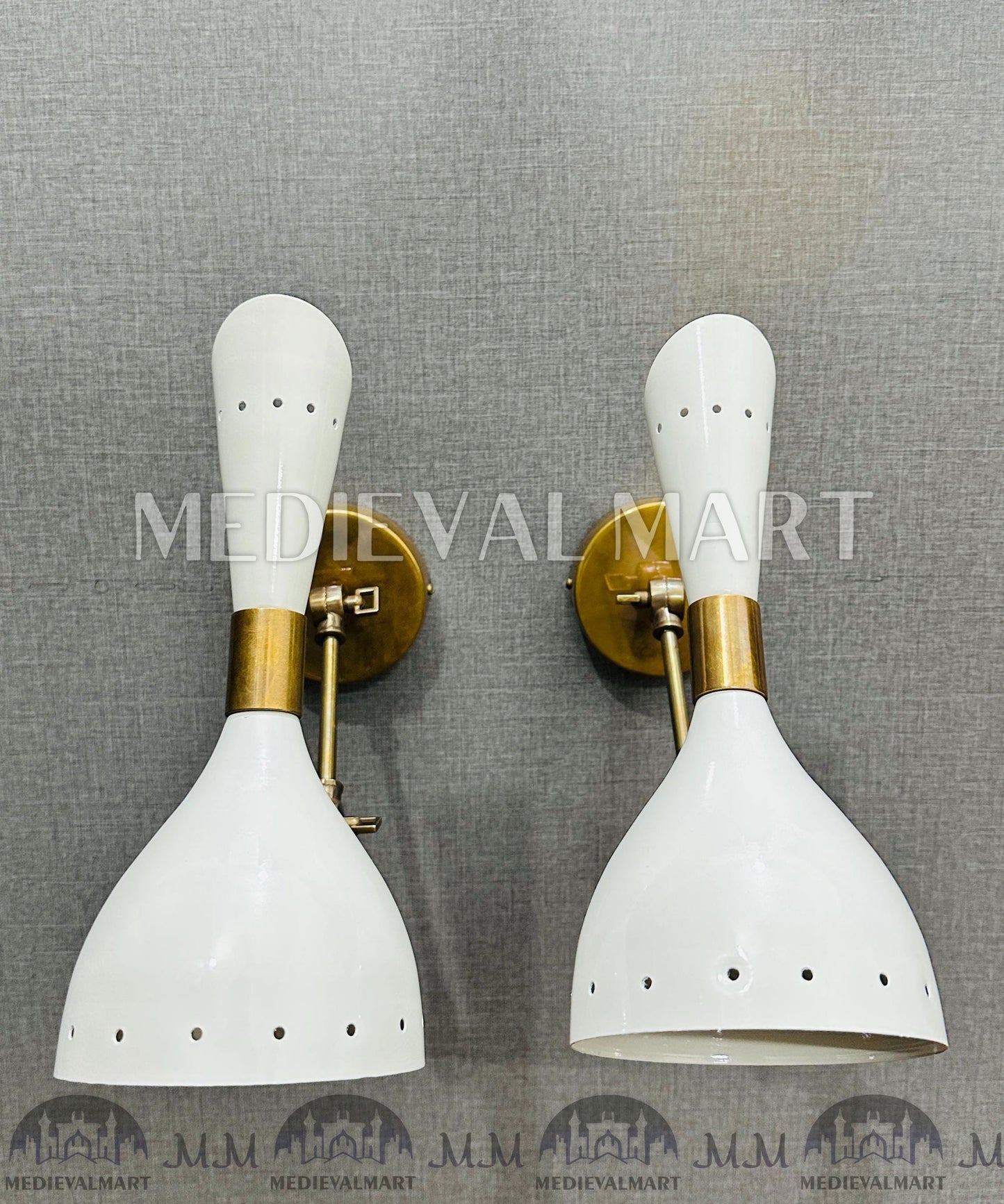 MEDIEVALMART Mid Century Italian Stilnovo Wall Sconce Pair: Brass Adjustable Bedside Lamps