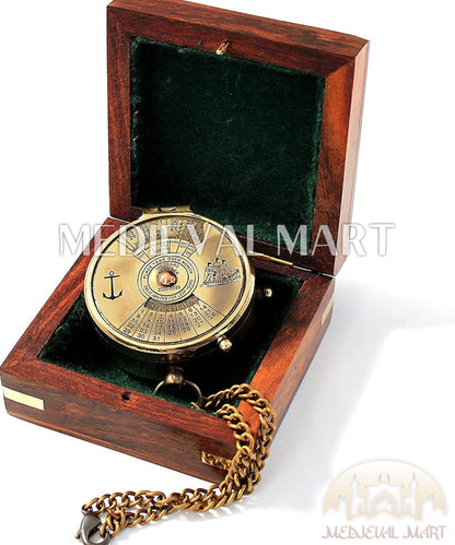 MEDIEVALMART Personalized 100 Years Colanders Nautical Compass Gold Finish W/H Leather Case | Gift For Mom & Dad