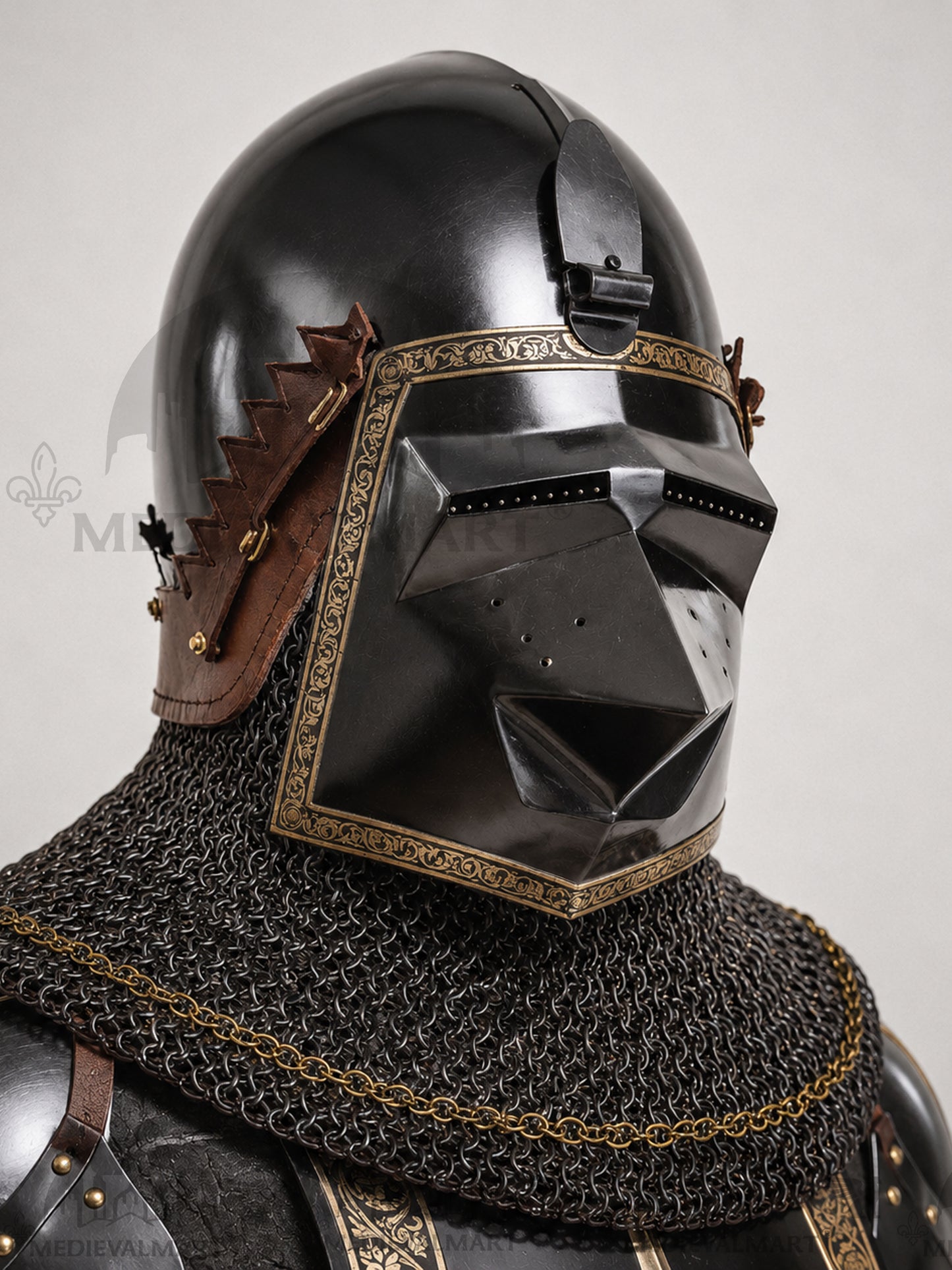 MEDIEVALMART Dark Paladin Imperial Guard Knight  Black & Brass Deco Full Body Metal Armor Costume W/H Houndskull