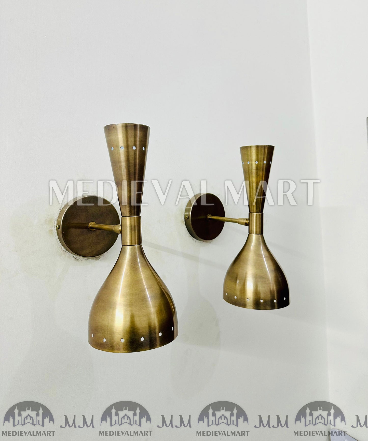 MEDIEVALMART 1950's Mid Century Brass Italian Diabolo Wall Sconce Fixture Lamps Diabolo Pair