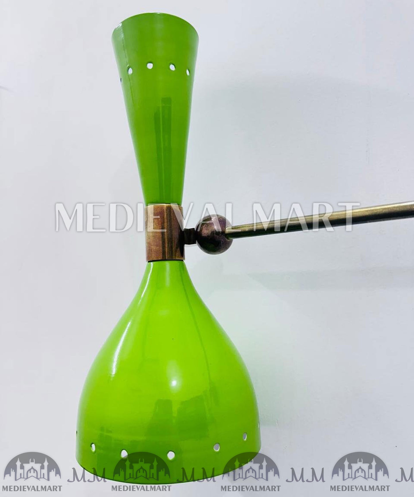 MEDIEVALMART Olive Green Diabolo Wall Sconce: Mid Century Italian Brass Light