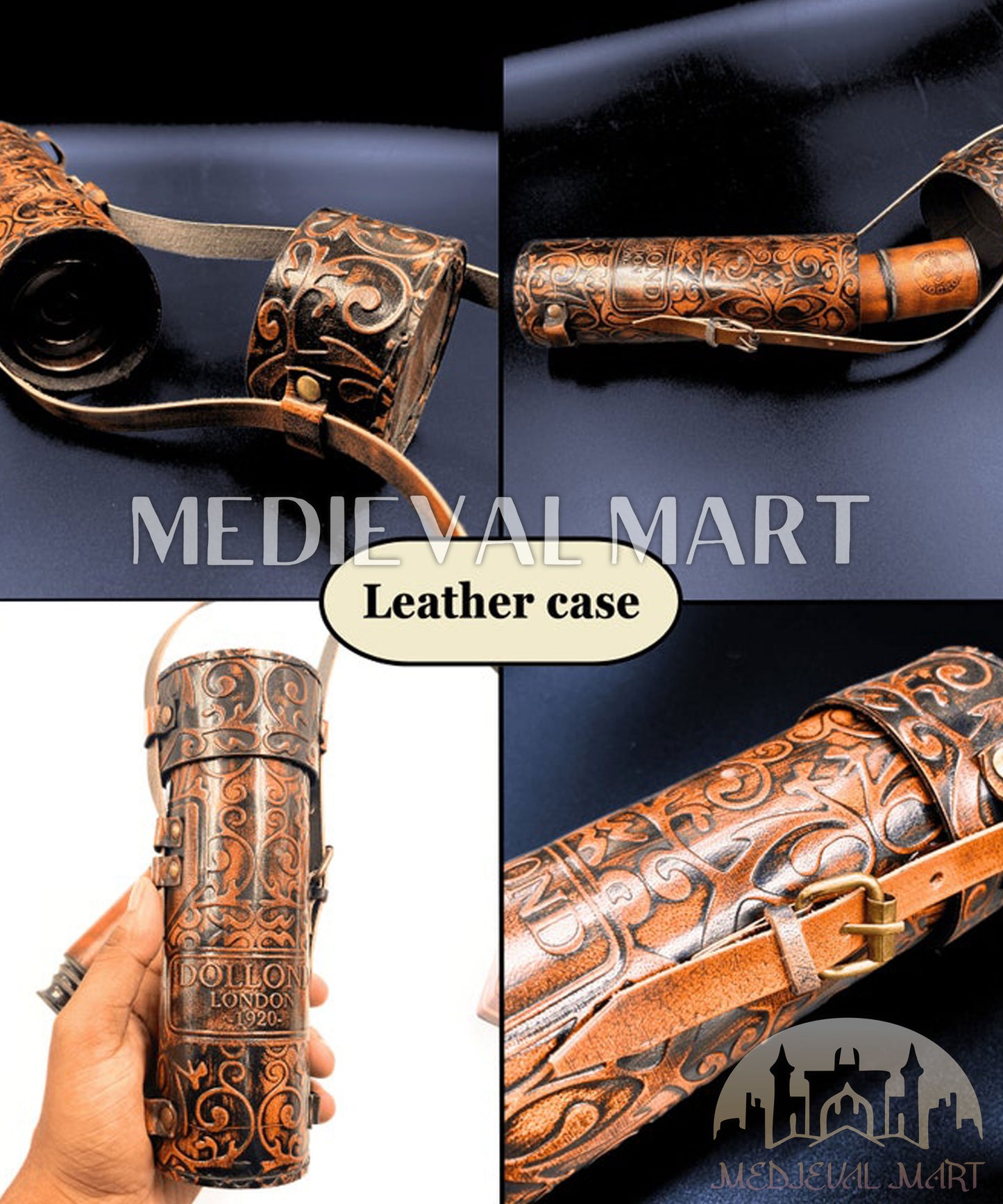MEDIEVALMART Antique Style Black Brass Marine Telescope With Leather Box Gift for Mom