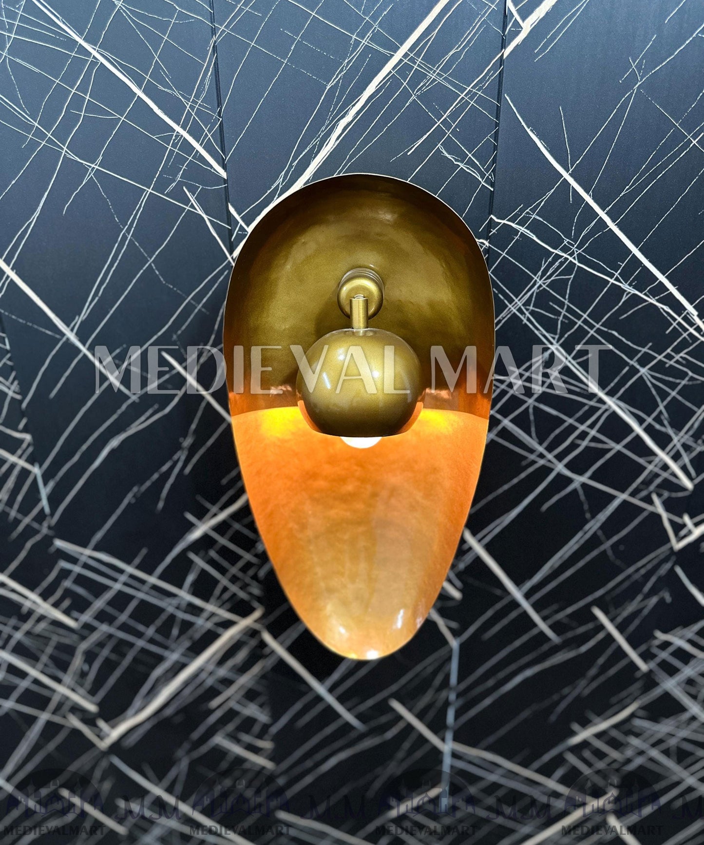 MEDIEVALMART 1950s Modern Brass Wall Sconce: Mid-Century Gold Dome Lamp