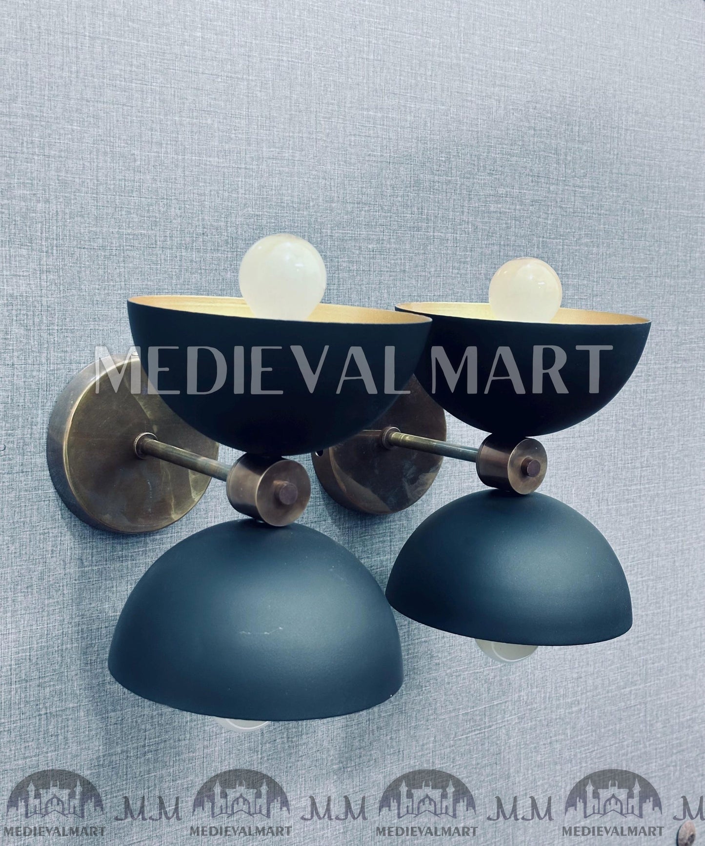 MEDIEVALMART Mid Century Handcrafted Brass Wall Sconce Modern Black & Gold Bedside Light