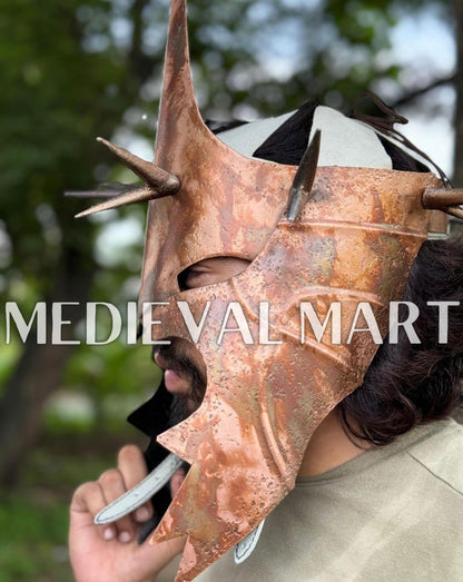 MEDIEVALMART Antique Bronze Finish Nazgul Helmet W/H Free Stand | LOTR Props
