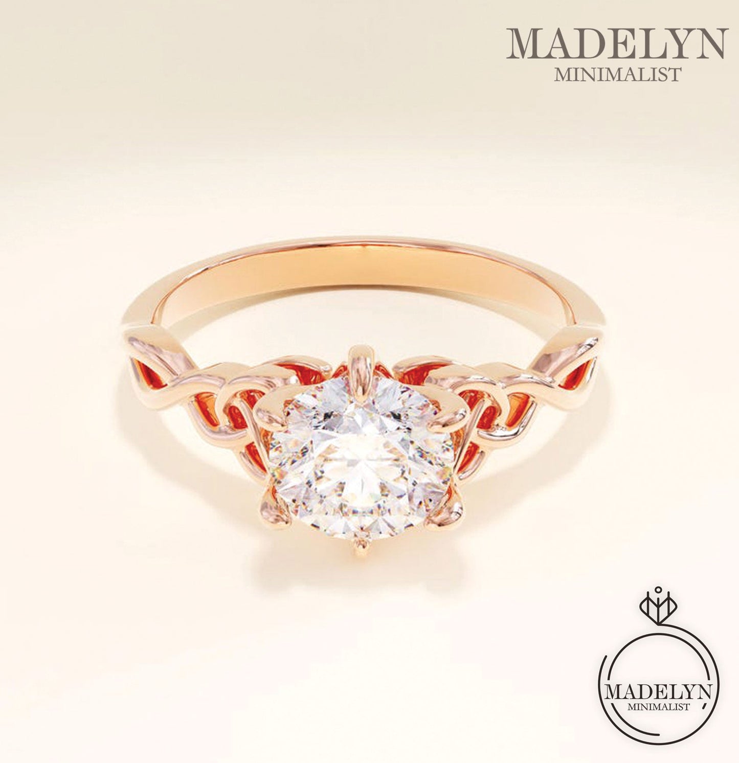 MADELYN MINIMALIST 14k Solid Gold Tiny Celtic Knot Lab Diamond Engagement Ring for Women | Gift For Lover