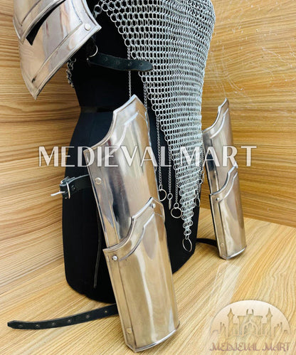 MEDIEVALMART (Isolara Dragonplate) Women’s Armor W/H Silver (DragonFang) Chainmail + Arms Armor