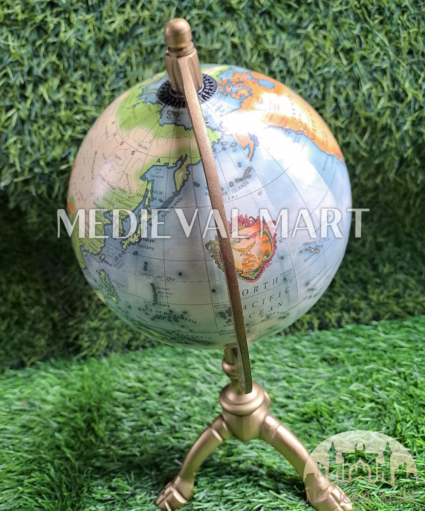 MEDIEVALMART Handmade Vintage Replogle 12” Diameter Globe, with antique brass The Crafted Delight
