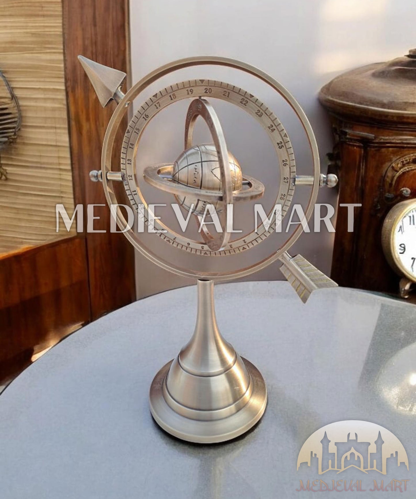 MEDIEVALMART Handmade Brass Armillary Sphere Globe: Antique Celestial Decor Gift for Christmas Day