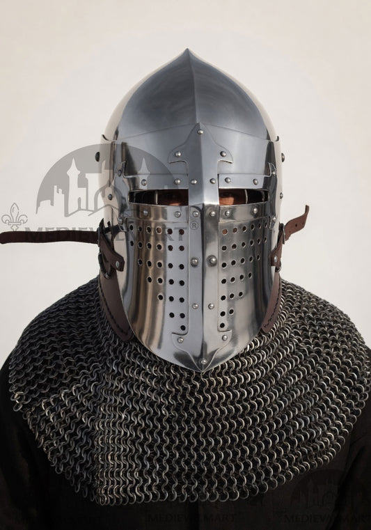 MEDIEVALMART Casque ancien du IVe siècle, roman d'Alexandre, avec cotte de mailles