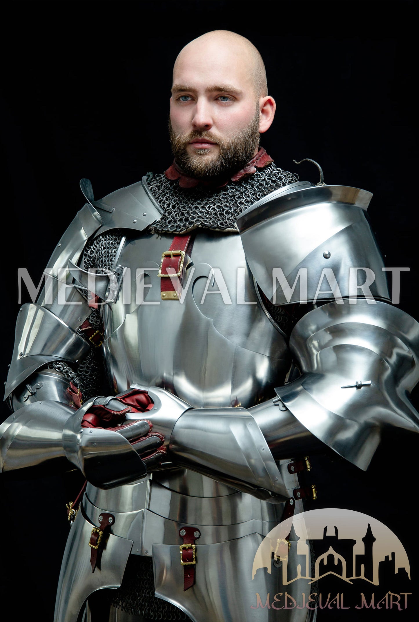 MEDIEVALMART 14th-Cen European English Hardend Steel Plate Armor Buff Polish W/H Houndskull Closed Bascinet