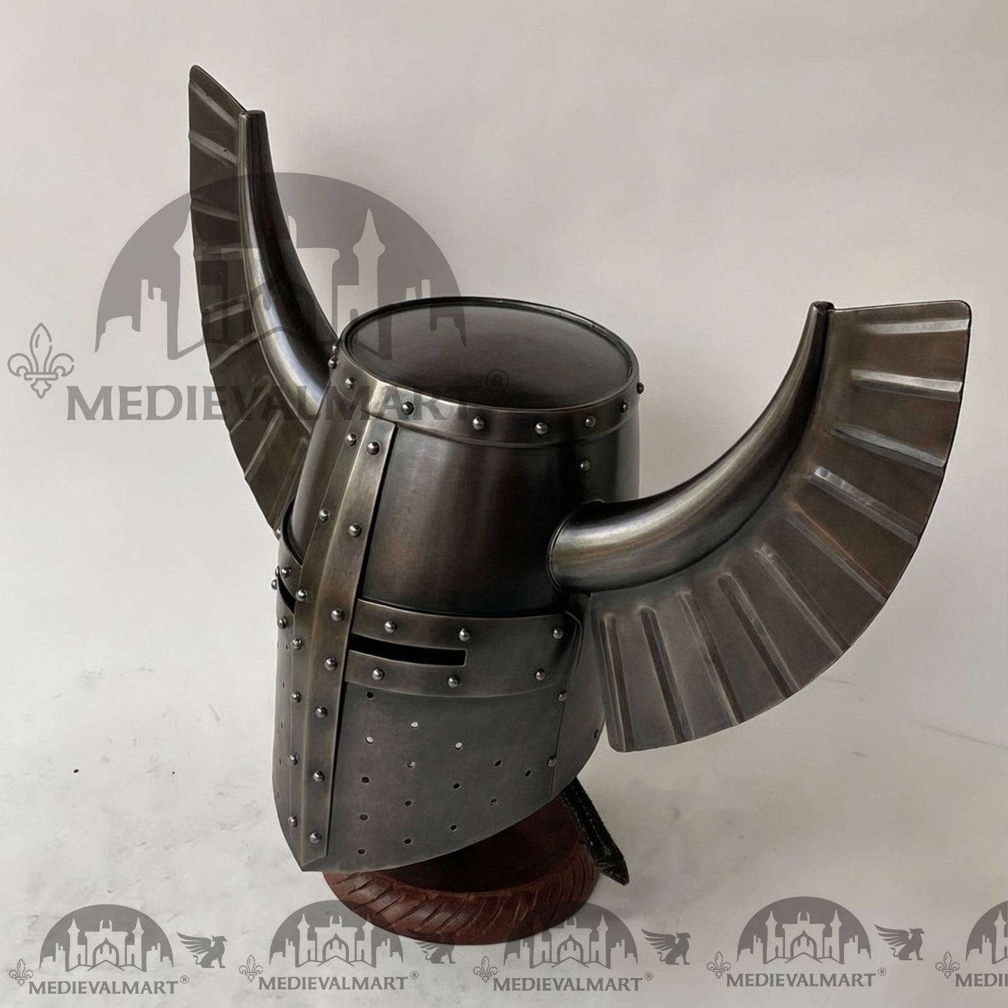 MEDIEVALMART Medieval Templar Warrior Teutonic Antique Black Finish Wing Helmet with Free Stand