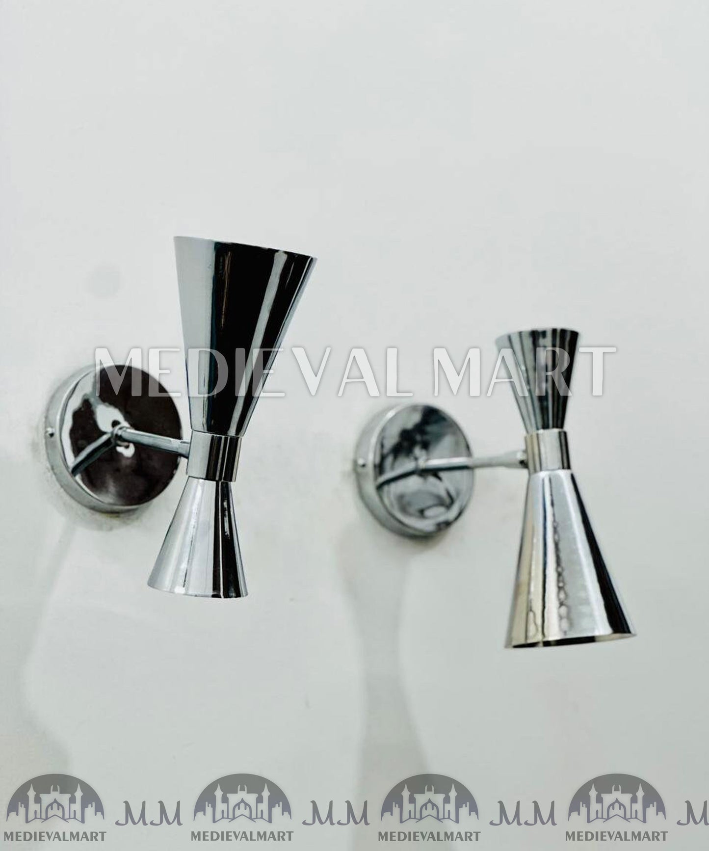 MEDIEVALMART Italian Diabolo Wall Sconces: Chrome Brass Wall Lights (Pair)