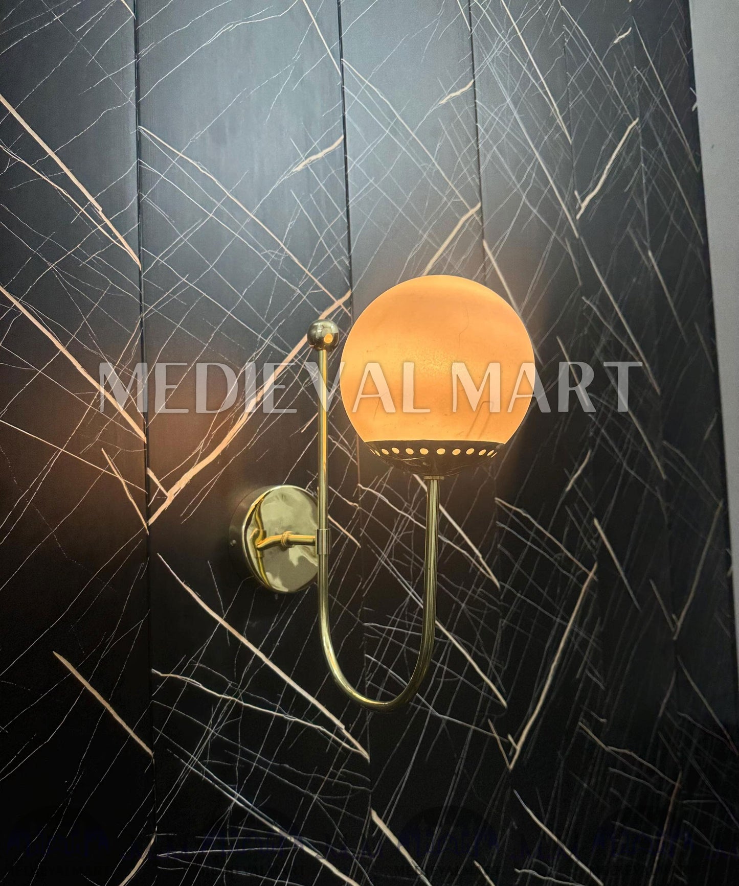 MEDIEVALMART Handcrafted Brass Milky Ball Wall Lamp - Modern Home Lighting