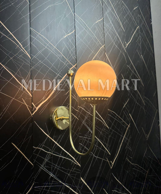 MEDIEVALMART Handcrafted Brass Milky Ball Wall Lamp - Modern Home Lighting
