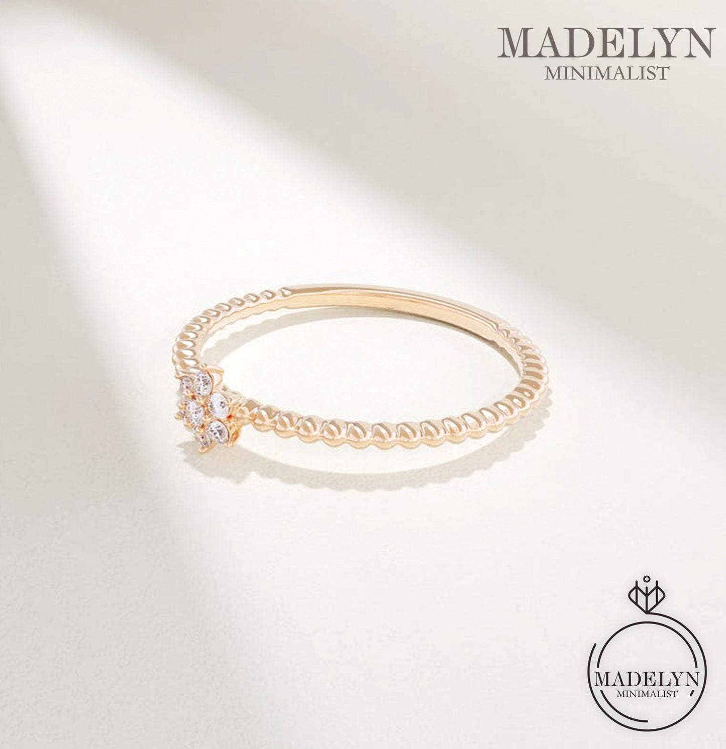 MADELYN MINIMALIST 14k Solid Gold Tiny Flower Promise & Solid Gold Cute Engagement Ring | Gift For Her, Mother