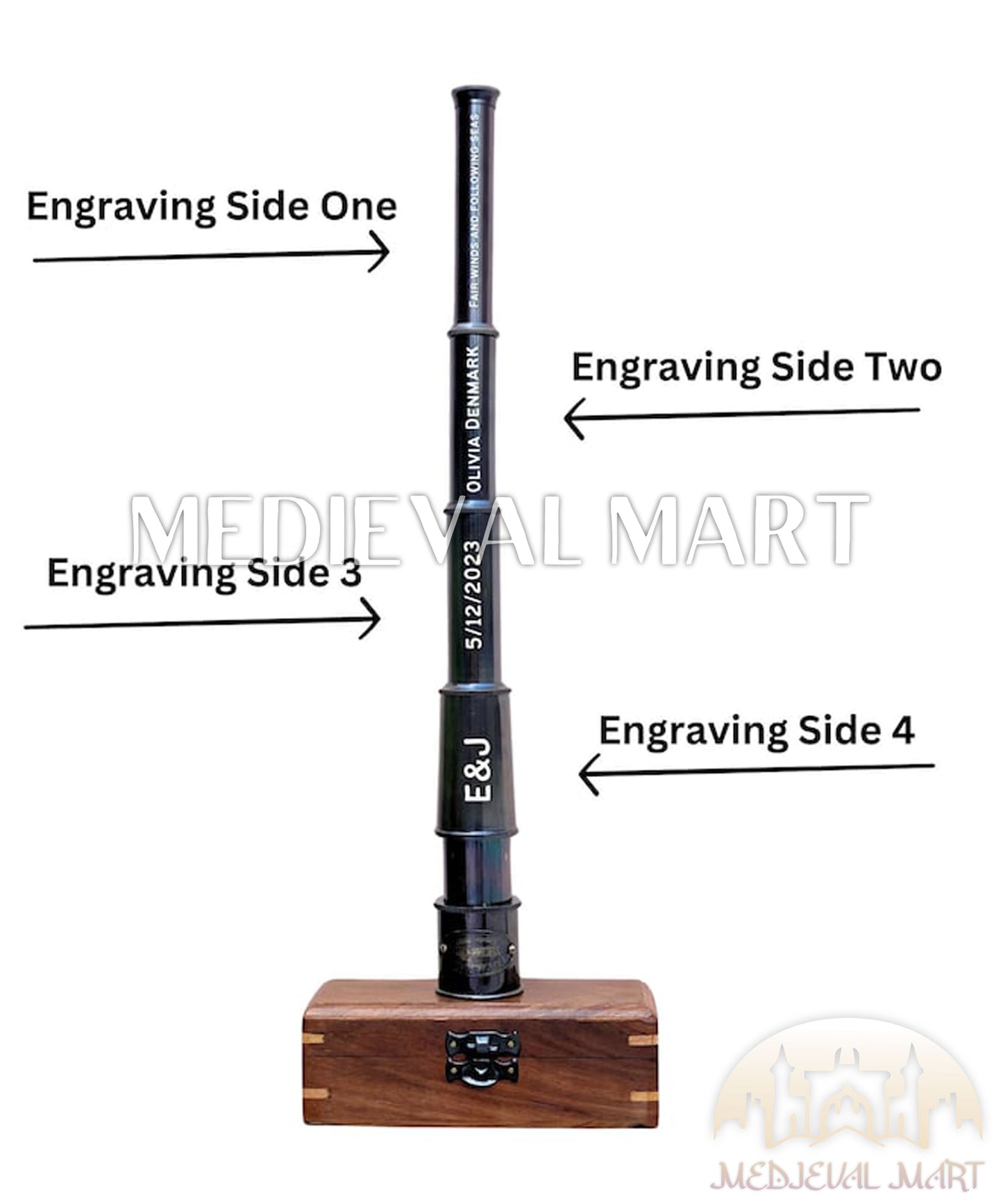 MEDIEVALMART Nautical Vintage Antique Brass Telescope for Collectors W/H Wooden Case