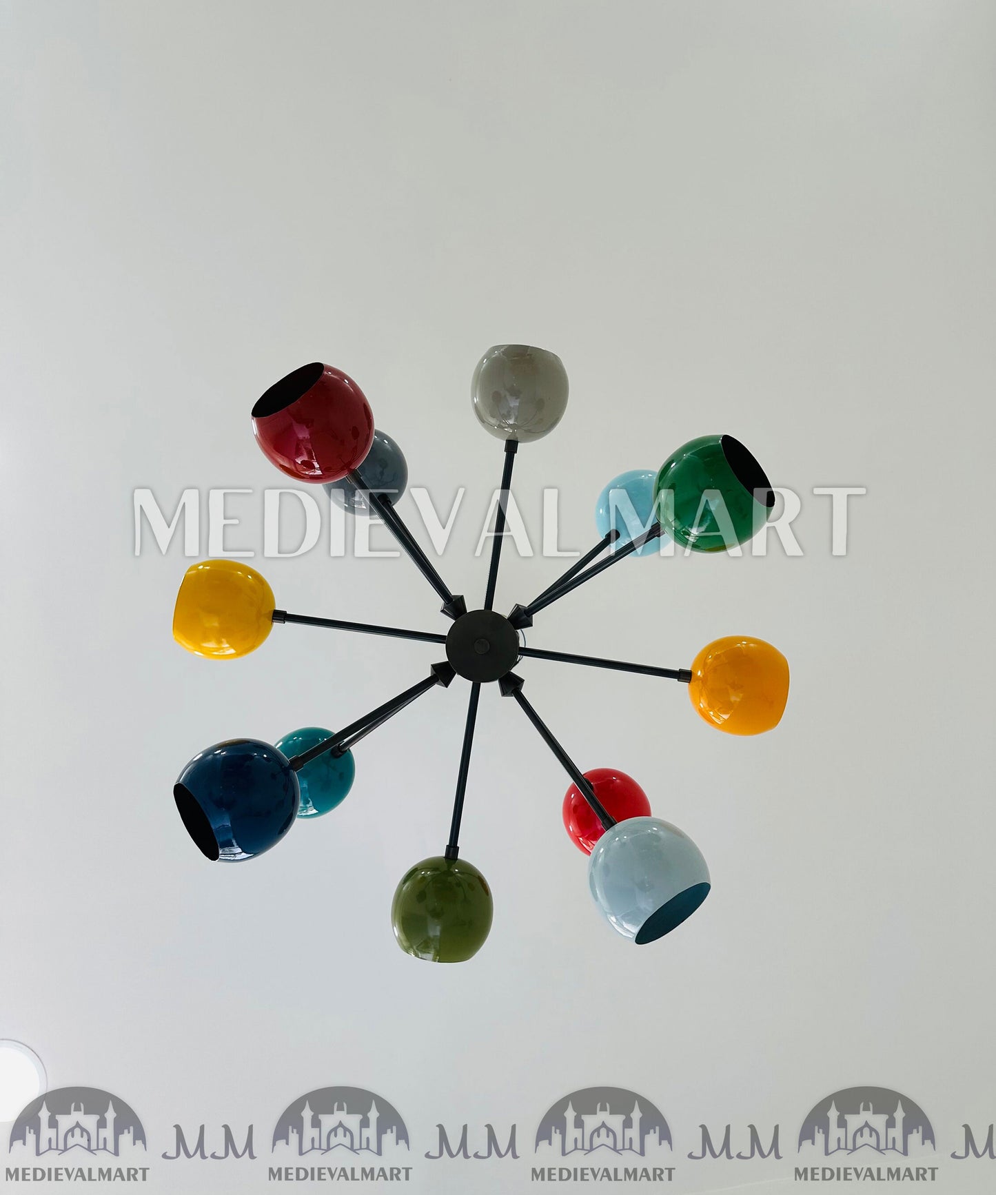 MEDIEVALMART Beautiful 12 Arms Multi Color Handcrafted Brass Sputnik Chandelier Modern Stilnovo Ceiling Light Fixture