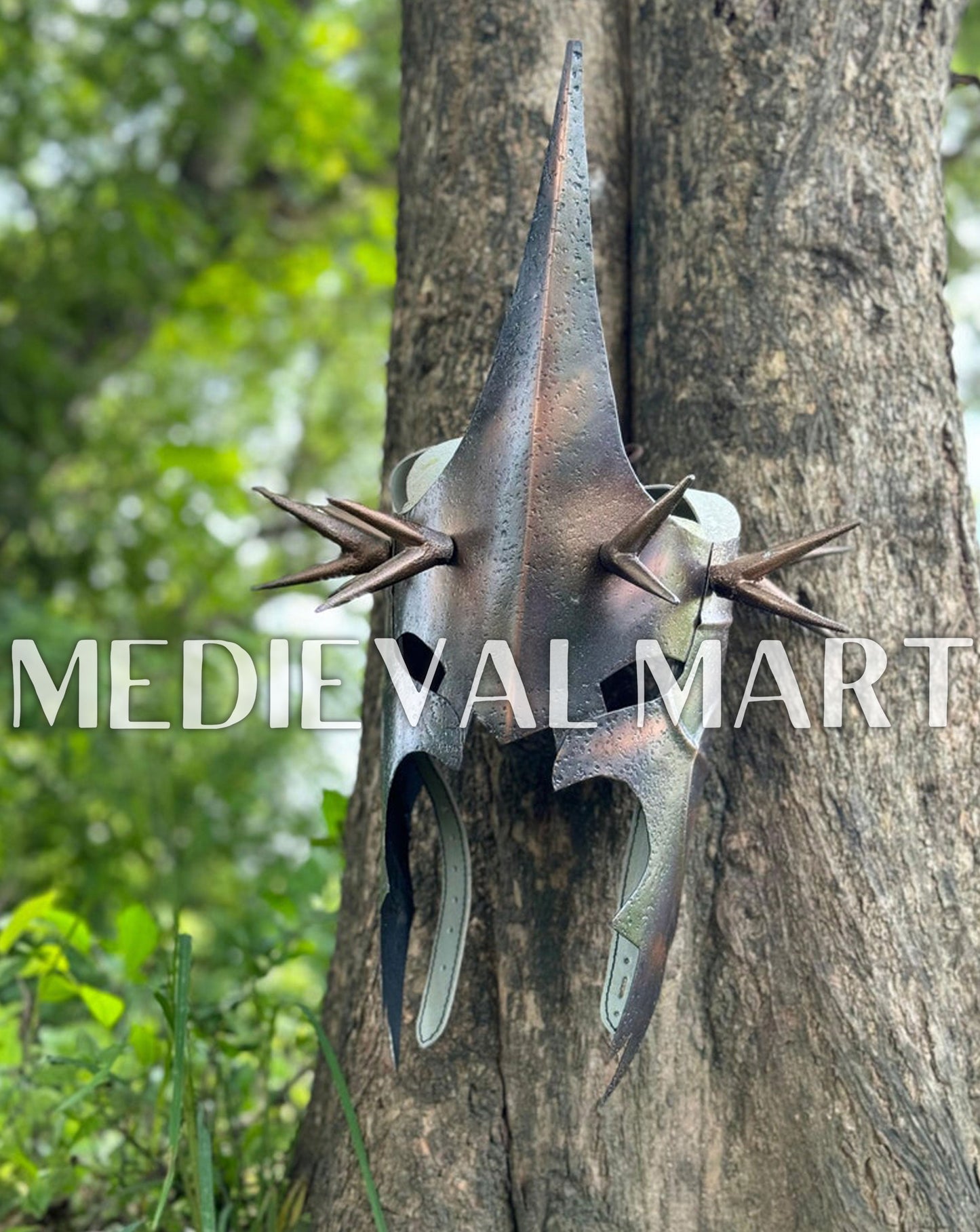 MEDIEVALMART Antique Black Finish Nazgul Helmet W/H Free Stand | LOTR Props