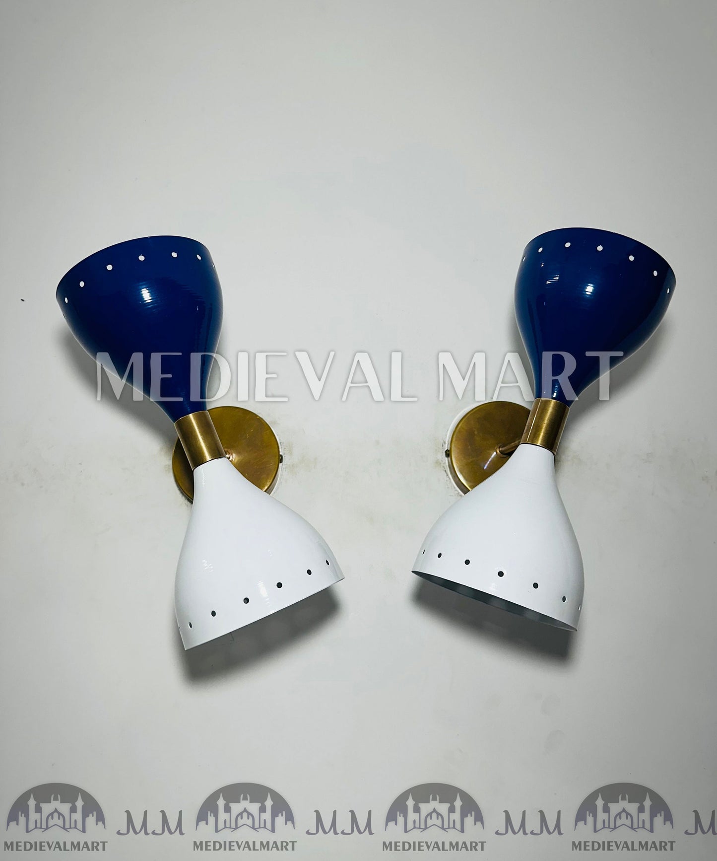 MEDIEVALMART Handmade Brass Wall Sconce Pair Italian Wall Lights Mid Century Diabolo Light Fixtures