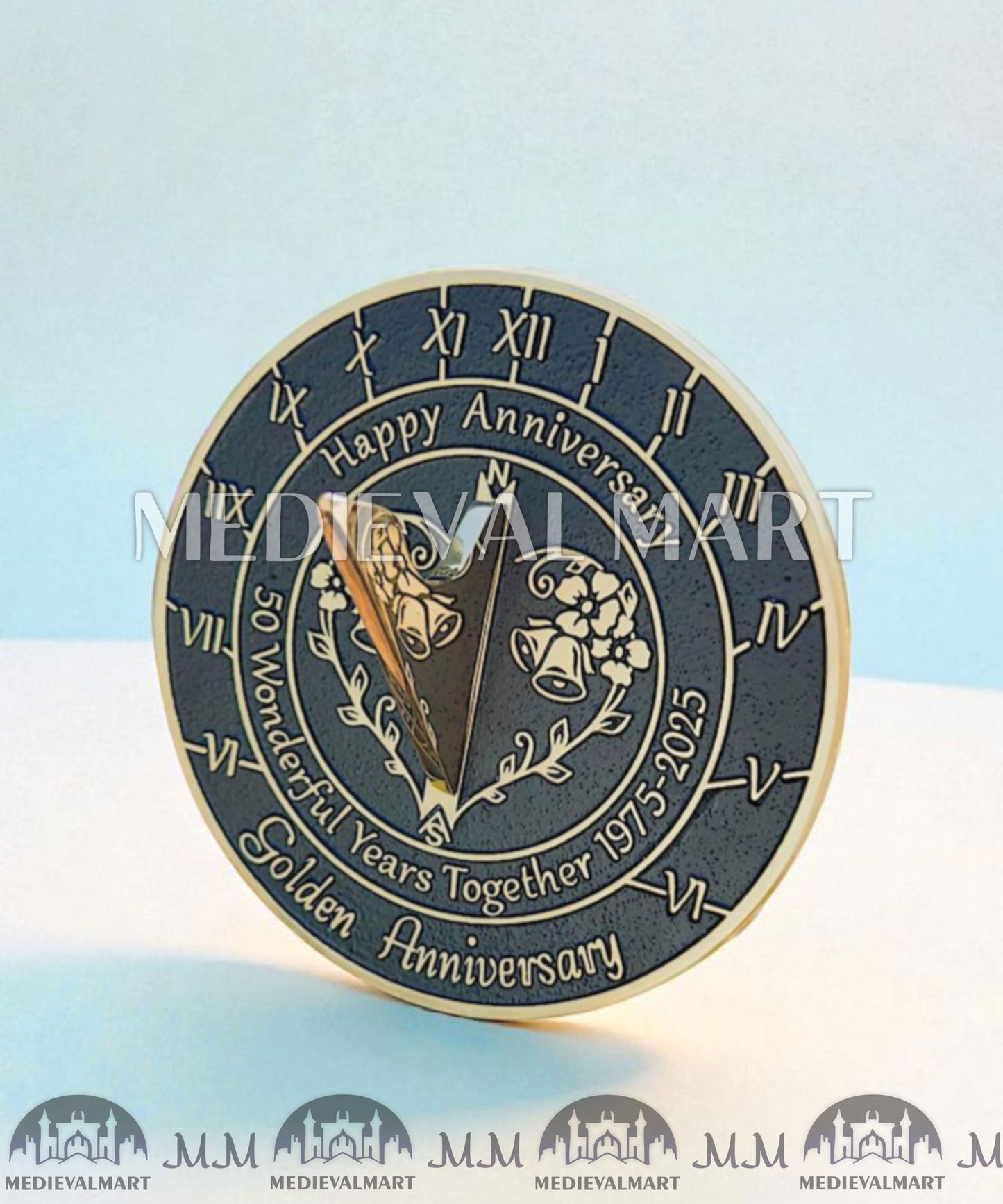 MEDIEVALMART 50th "Wonderful Years" Golden Anniversary Sundial Clock Best Gift For Anniversary Day