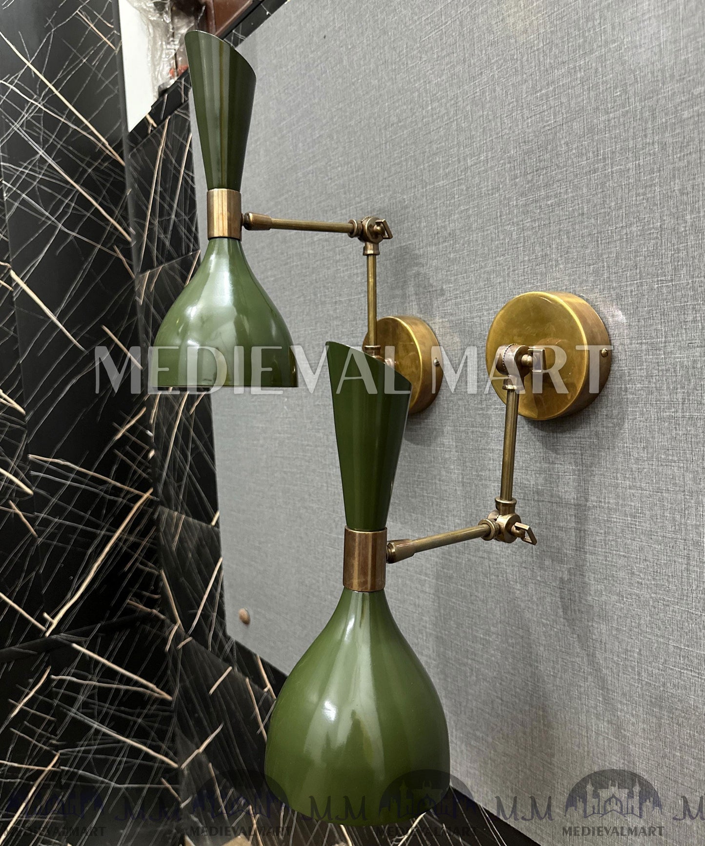 MEDIEVALMART Mid Century Modern Brass Wall Sconce Italian Diabolo Olivine Bedside Lamp