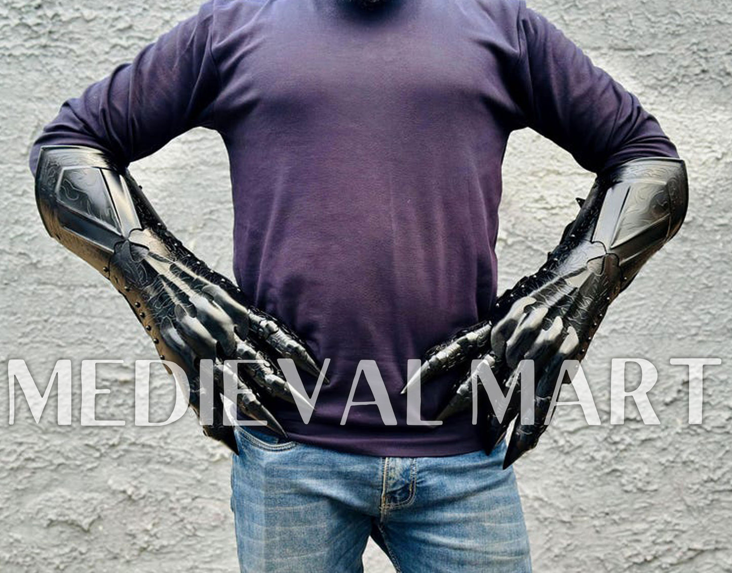 MEDIEVALMART LOTR Ringwraith Nazgûl-Inspired Black Gauntlet Steel Medieval Armor Gloves