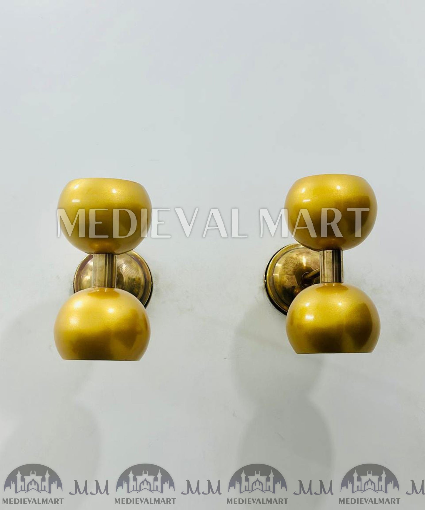 MEDIEVALMART Mid-Century Modern Brass Diabolo Wall Sconce - Italian Lighting Pair
