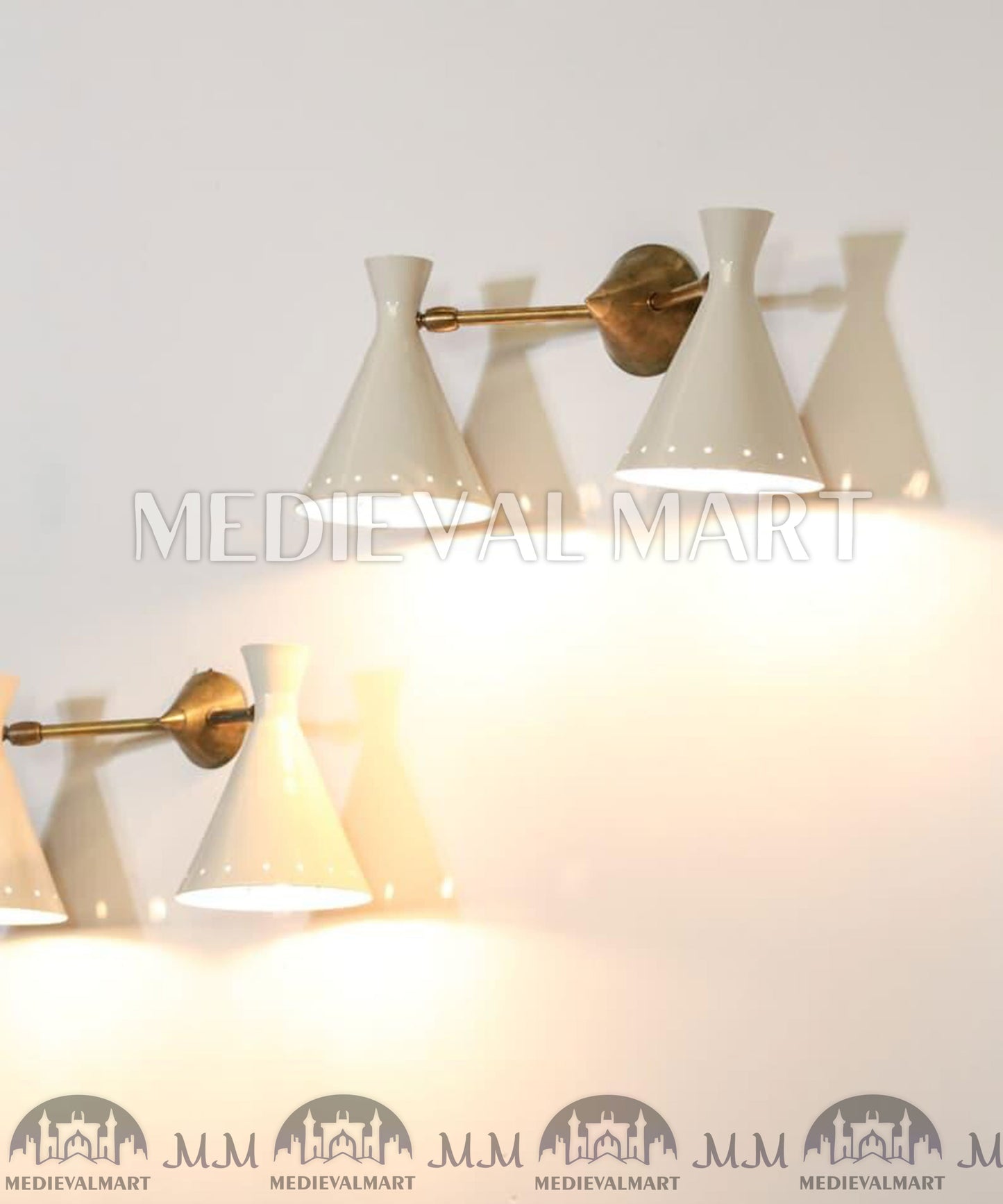 MEDIEVALMART Pair of Italian Beige Double Wall Lights: White Lamp Wall Decor