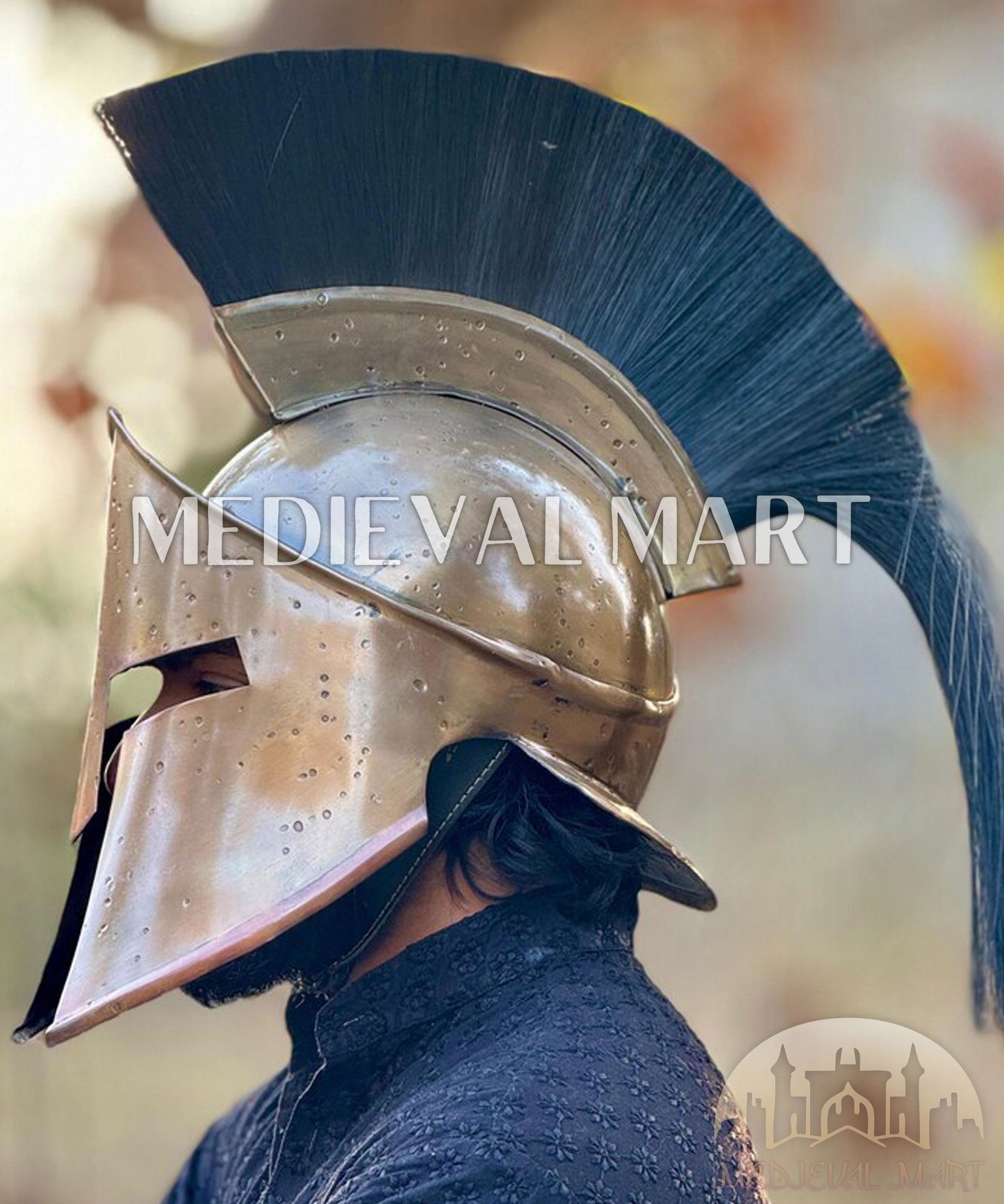 MEDIEVALMART "300" Movie King of Sparta Leonidas Antique Finish Helmet W/H Free Stand | 300 Props