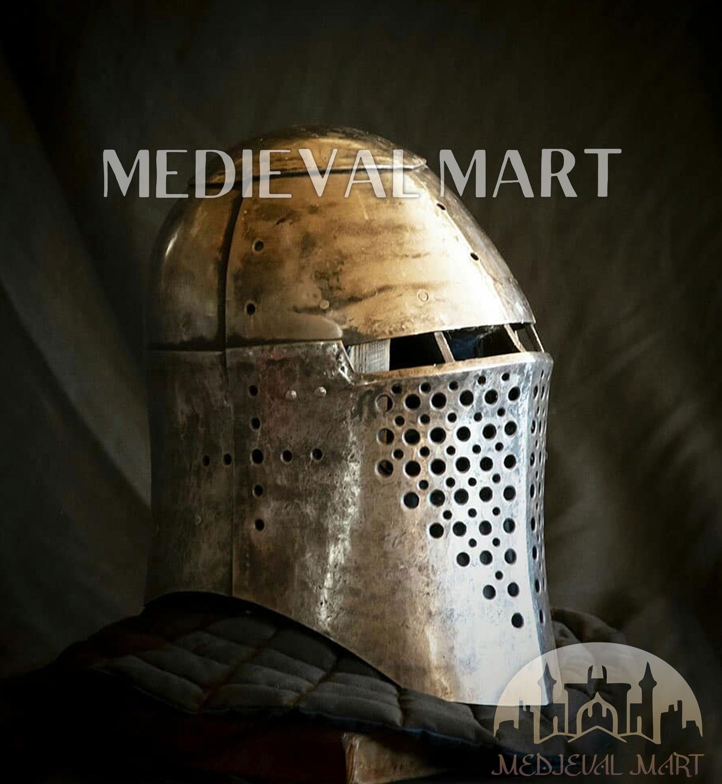 MEDIEVALMART The Great Alexander Hard Steel Edition War Damage Helmet on full Size