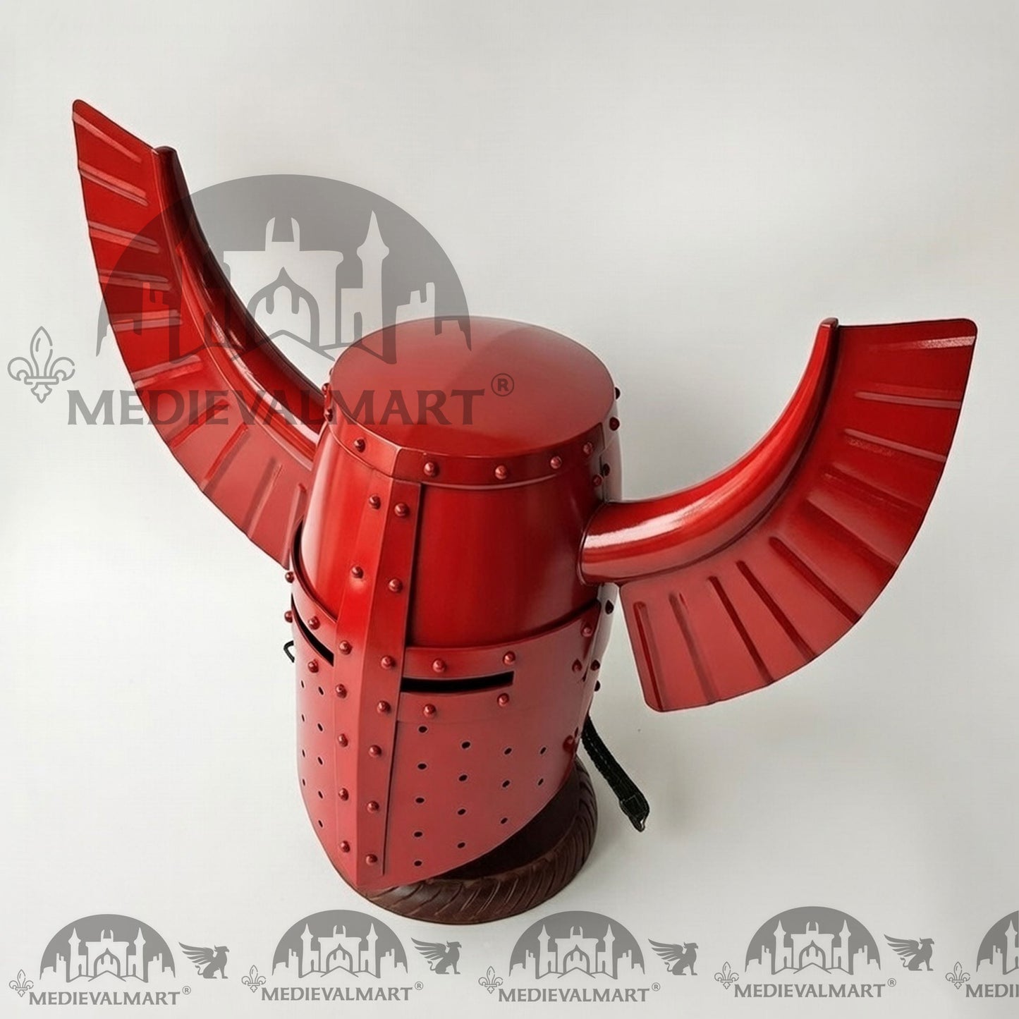 MEDIEVALMART Medieval Templar Warrior Teutonic Red Finish Wing Helmet with Free Stand
