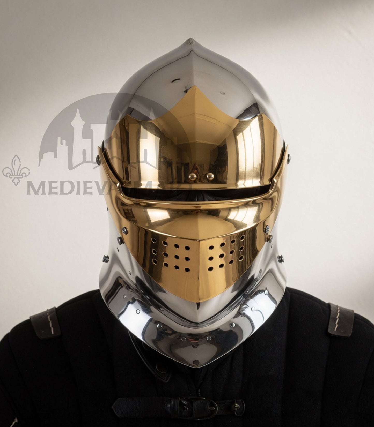 MEDIEVALMART Medieval European knight Closed Griffon Helmet W/H Brass Face Mask