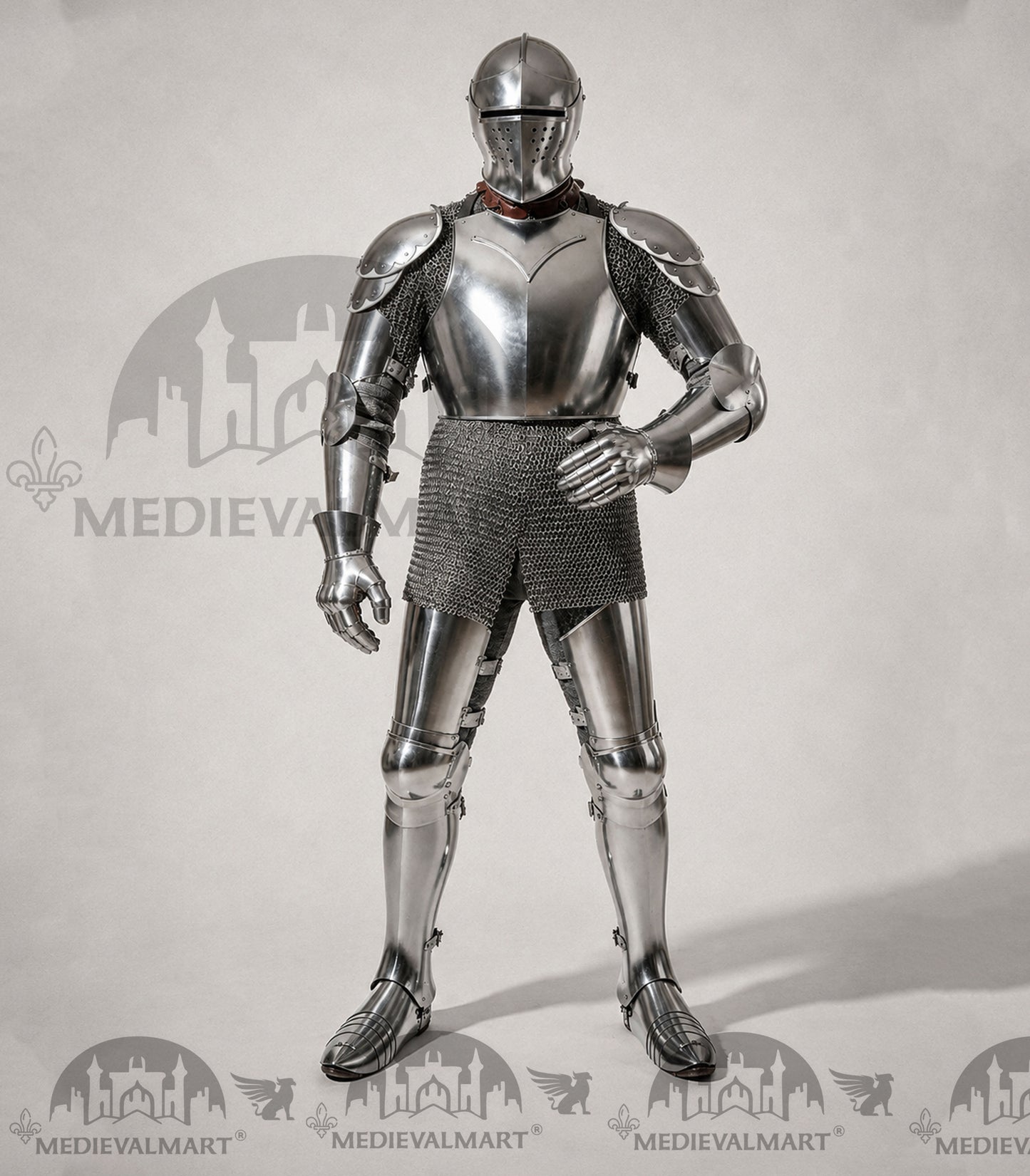 MEDIEVALMART Armure complète de combat authentique du XIVe siècle avec épée et cotte de mailles intérieure