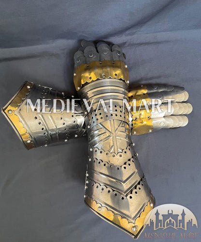 MEDIEVALMART European Royal Knights Guard Hand Gauntlet Costume  - LARP Gloves Armor