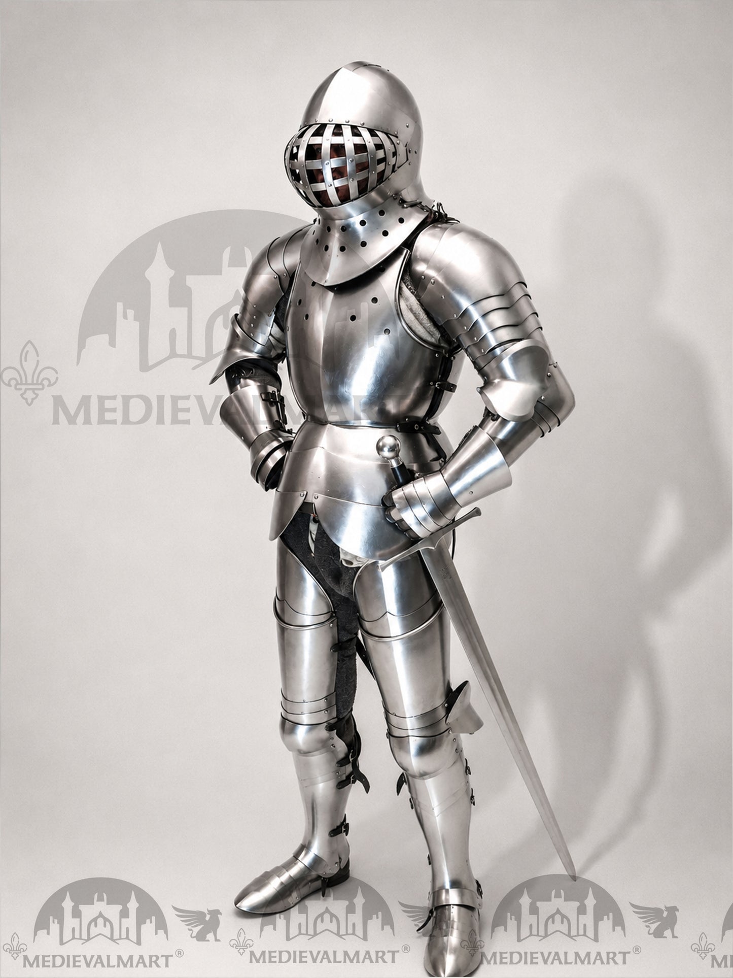 MEDIEVALMART 1400s Medieval Tournament Knight Parade High Gothic Plate Armor W/H Kolbenturnier Bacinet