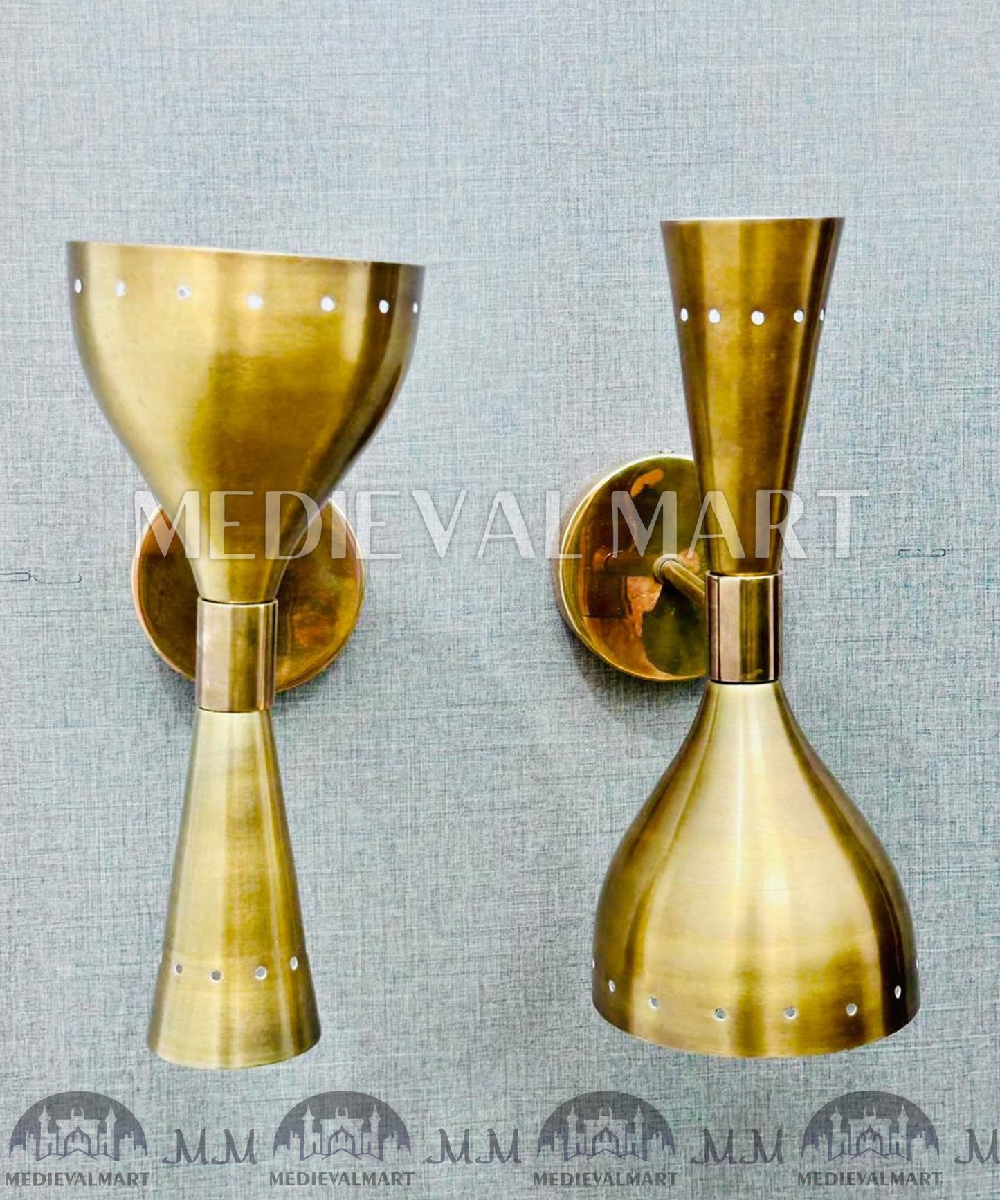 MEDIEVALMART Mid Century Brass Diabolo Wall Sconce Pair: Italian Style Lighting