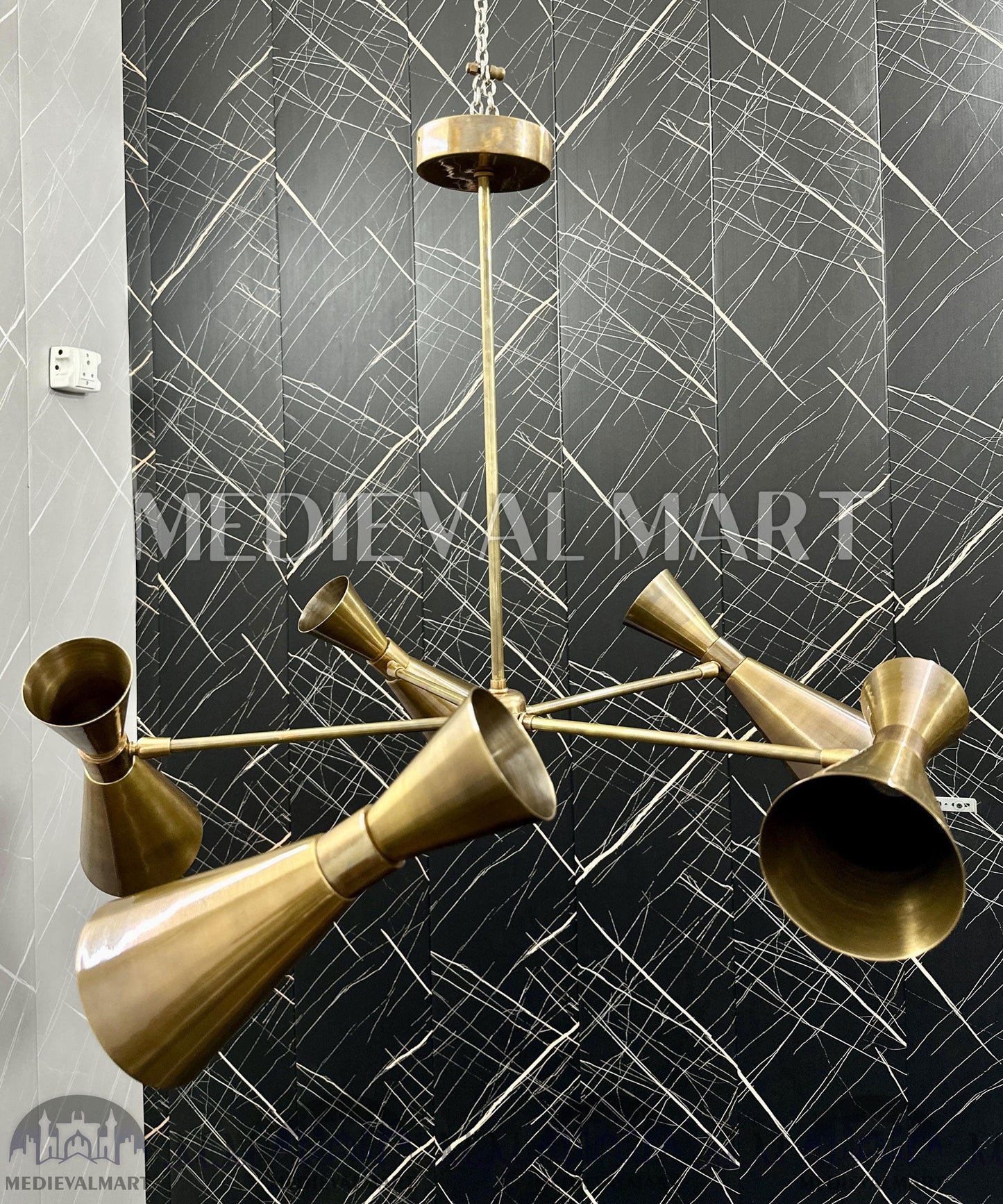 MEDIEVALMART Mid-Century Modern Brass Chandelier: Adjustable 6-Light Ceiling Fixture