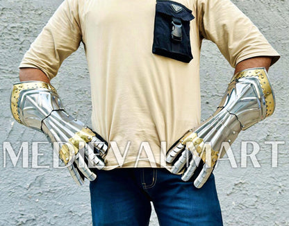 MEDIEVALMART Medieval Knight Steel Gothic Gauntlet Armor Set - LARP Armor