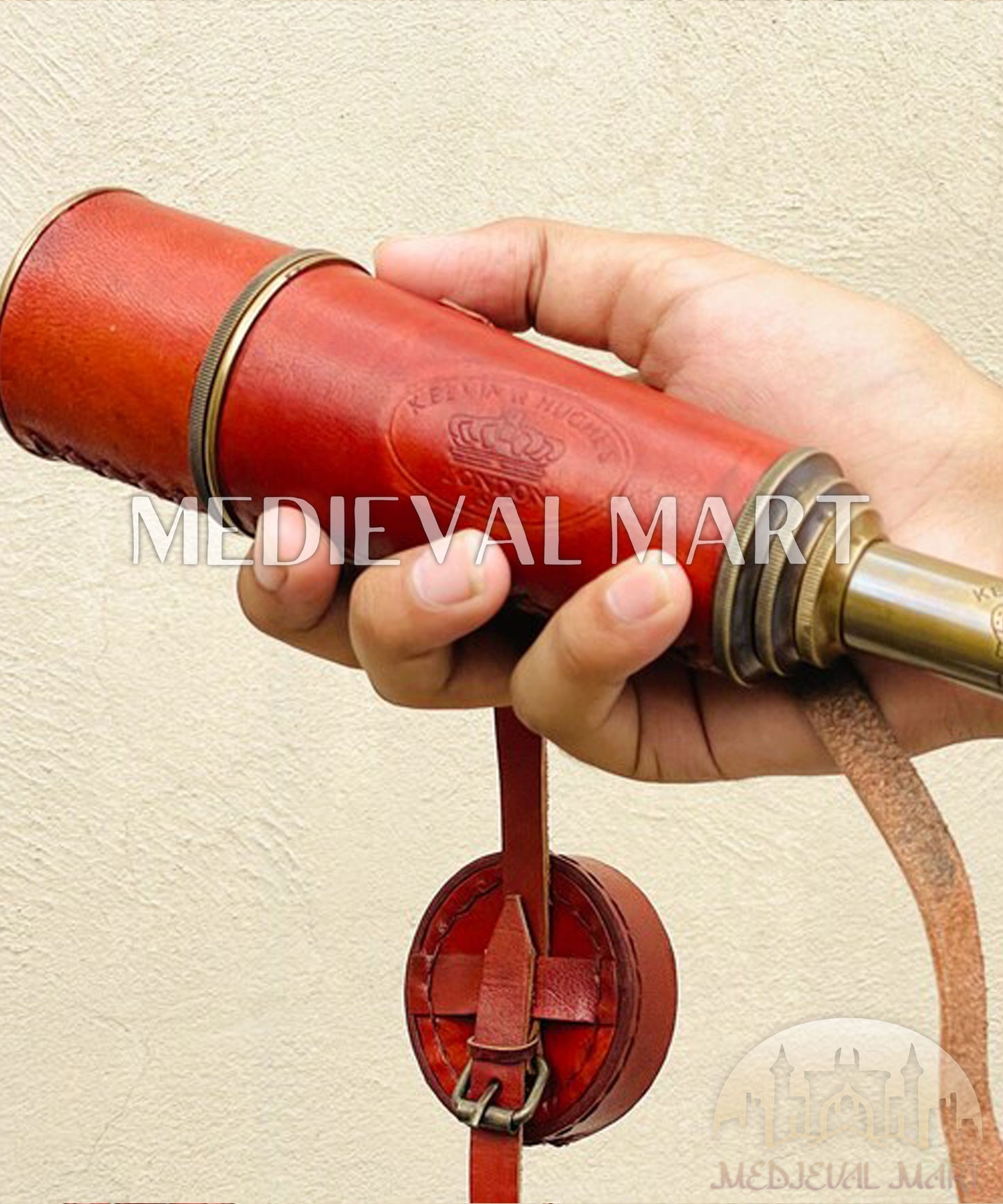 MEDIEVALMART 50X Antique Brass Spyglass – 18″ Working Handheld Telescope for Nautical Decor