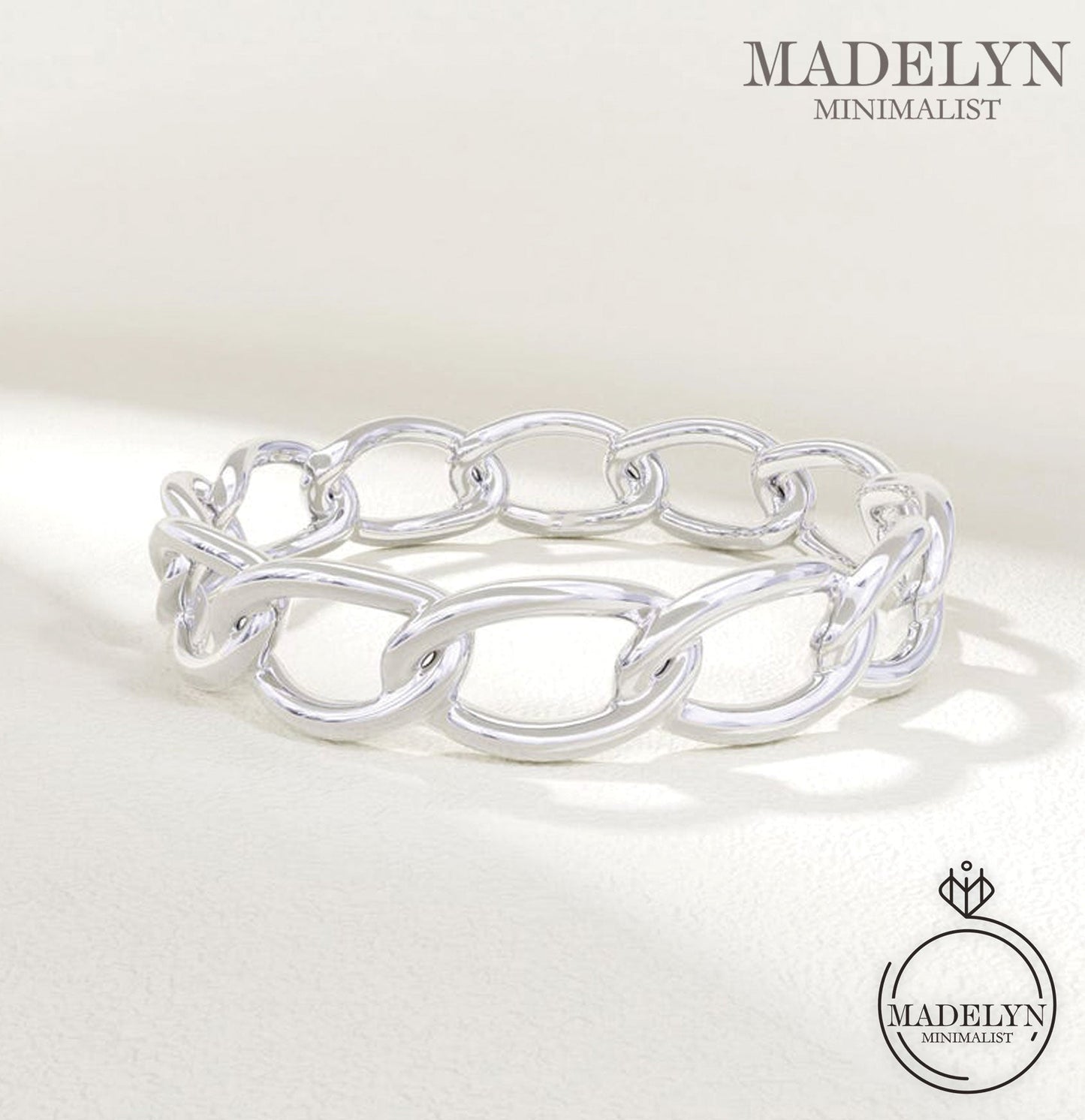 MADELYN MINIMALIST 14k Solid Gold Minimalist Oval Chain Ring, Curb Link Stacking Band for Women | Gift for Mom