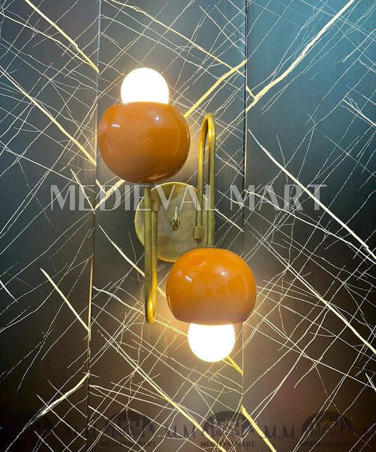 MEDIEVALMART Handmade Brass Wall Lamp: Modern Industrial 2-Ball Sconce