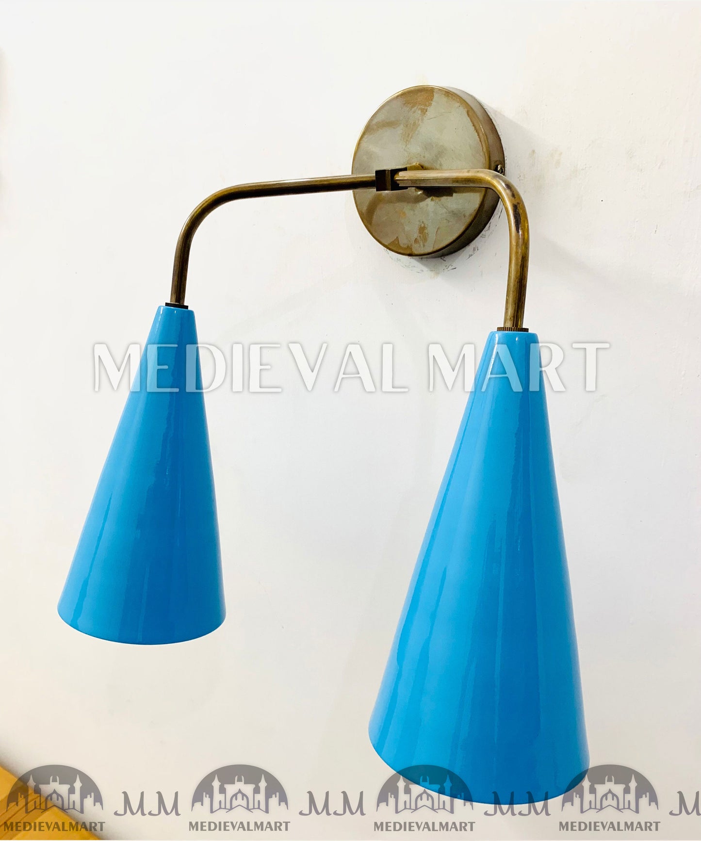 MEDIEVALMART Mid Century Italian Diabolo Brass Wall Sconce - 2-Light Vanity Fixture